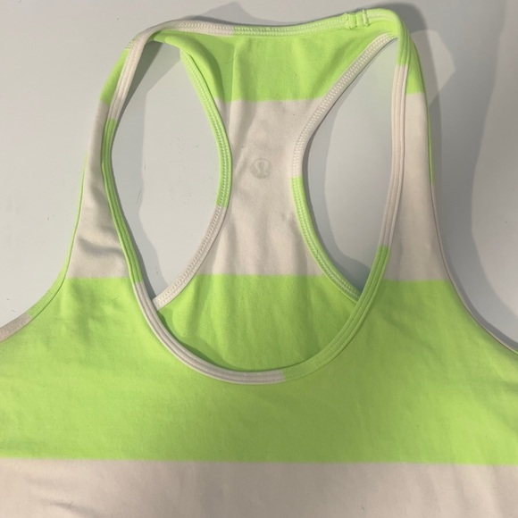 Lululemon Women's Neon Green and White Striped Tank Top Size 6 - Picture 8 of 9